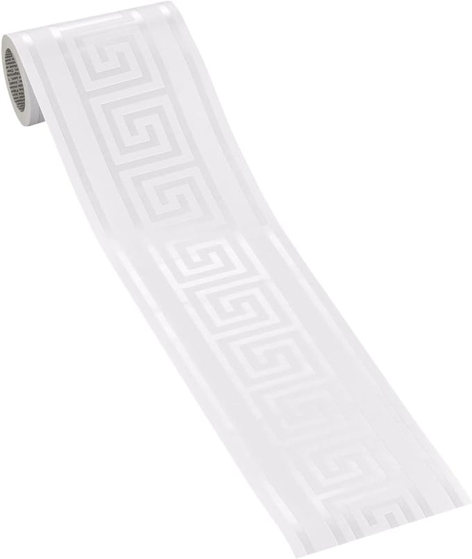 GRIEKSE SLEUTEL BEHANGRAND | Design - parelmoer metallic wit - A.S. Création Only Borders