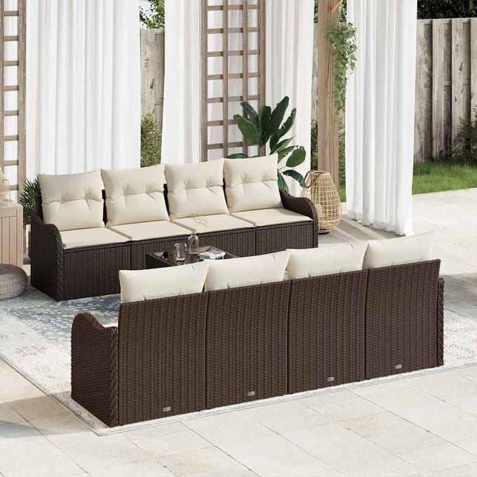 vidaXL - Tuinbank - Set - 9 - st - 6-zits - Bruin - poly - rattan