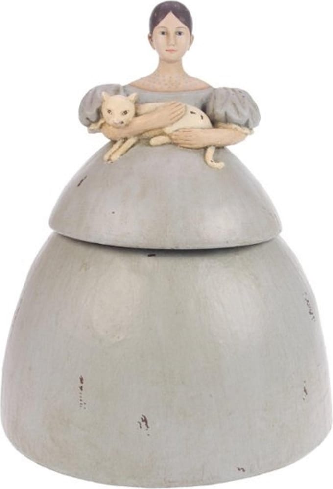 Meisje met witte kat Doos grijs Ø20xH24cm