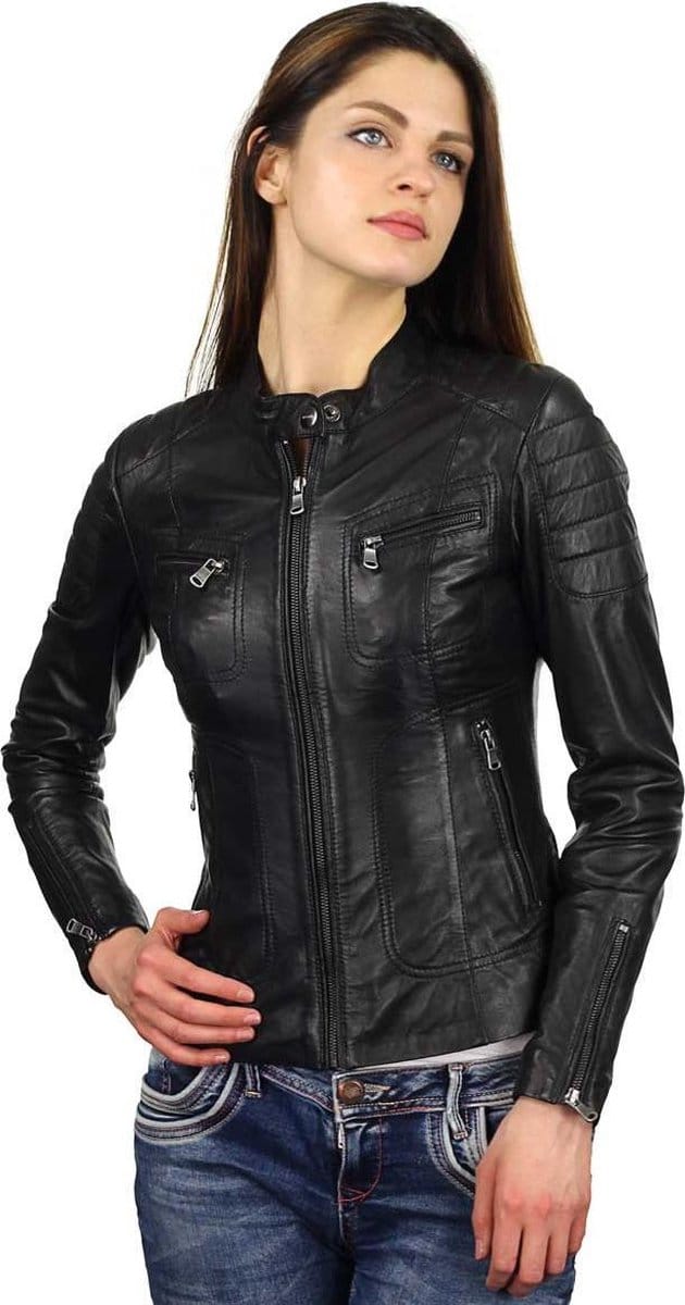 Versano Miami Leren Dames Bikerjack Dames Jas S - Zwart