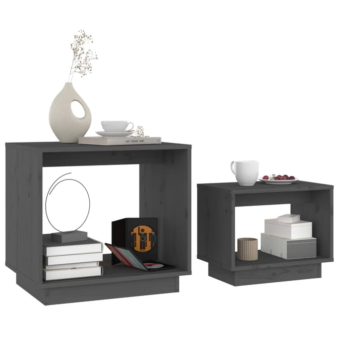 vidaXL - 2-delige - Salontafelset - massief - grenenhout - grijs