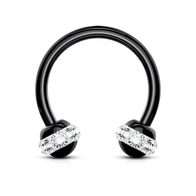 Piercing PVD horseshoe rond met steen 1.2x8 - zwart wit - LMPiercings