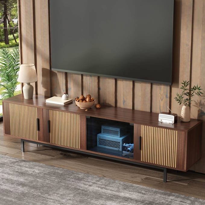 REDOM - TV-meubel - MDF - met deuren - 200*35*53 cm + Walnut Brown+black