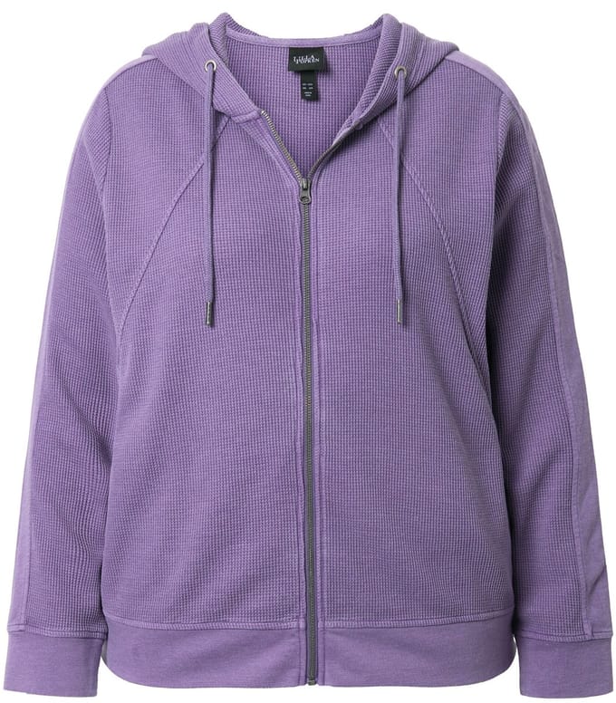 Ulla Popken - Dames - Sweatvest wafelpiqué capuchon lange mouwen - Sering - Maat 62+