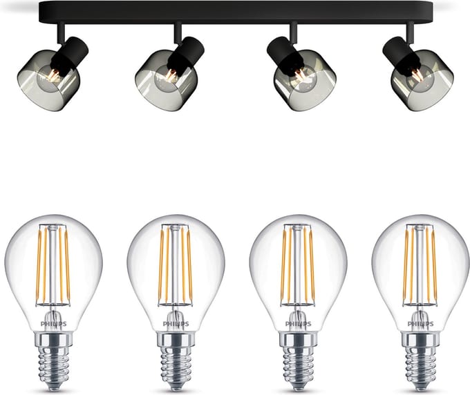 Philips Sleet Opbouwspot (Zwart) - Warmwit Licht - Plafondspot met 4 Lichtpunten - E14 - Niet Dimbaar