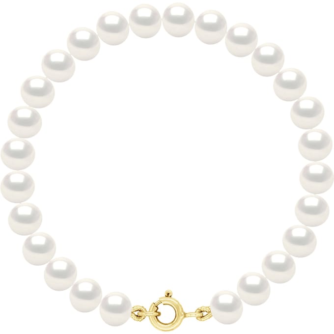 Gouden Armband - Rij van Echte Zoetwaterparels Semi Rond 6-7 mm