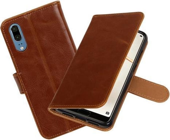 Bruin Pull-Up Wallet Case Hoesje voor Huawei P20