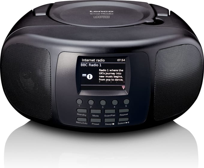 Lenco SCD-6000BK - Draagbare internet Radio met DAB+/FM, Bluetooth - CD-speler en groot LCD kleurendisplay - Zwart