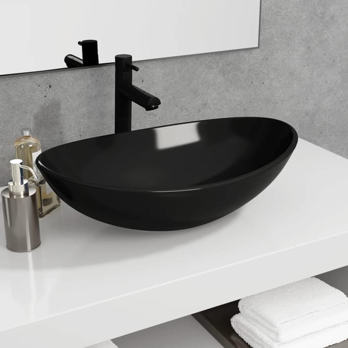 vidaXL - Wasbak - 54,5x35x15,5 - cm - gehard - glas - zwart
