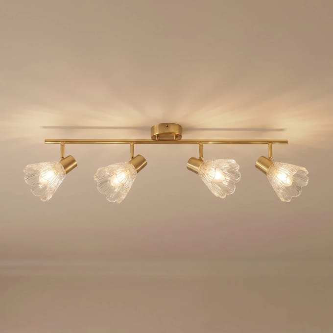 Lindby plafondspot Margaux, 4-lamps, messing/helder, glas