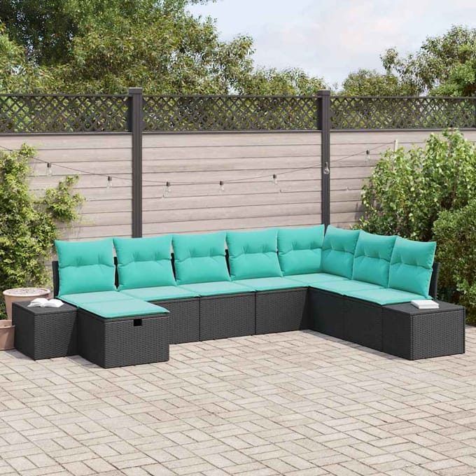 vidaXL - Tuinbank - Set - 8 - st - Zwart - poly - rattan