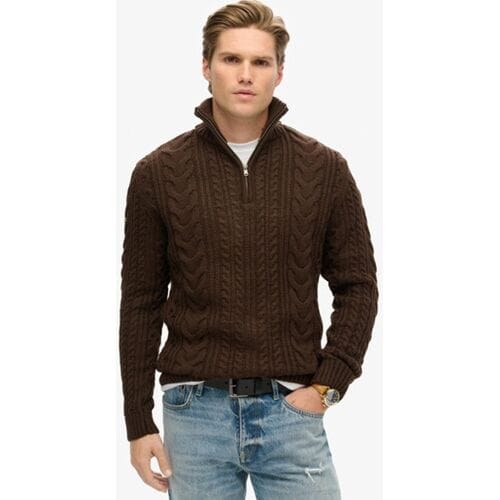 Superdry Vintage Jacob Kabeltrui met Halve Rits Bruin Grootte: M