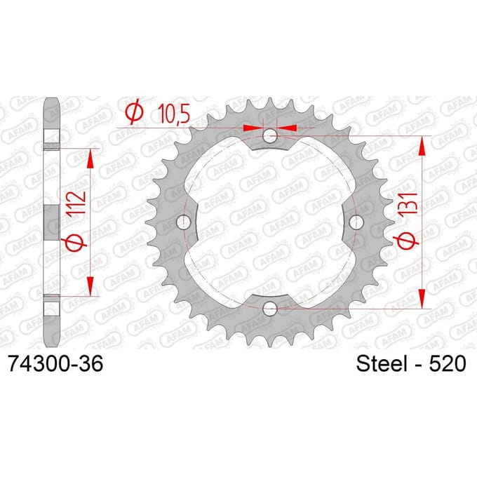 Stalen motortandwiel achteraan Afam 520 36 dents