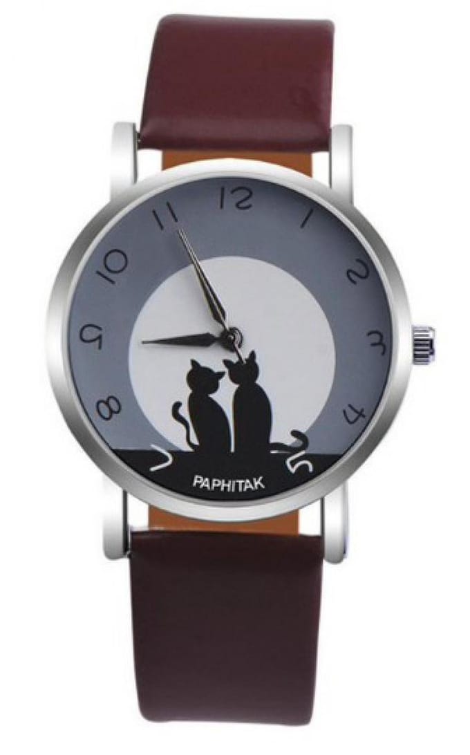 Hidzo Horloge Paphitak Katten - Ø 37 mm - Donker Bruin - Kunstleer