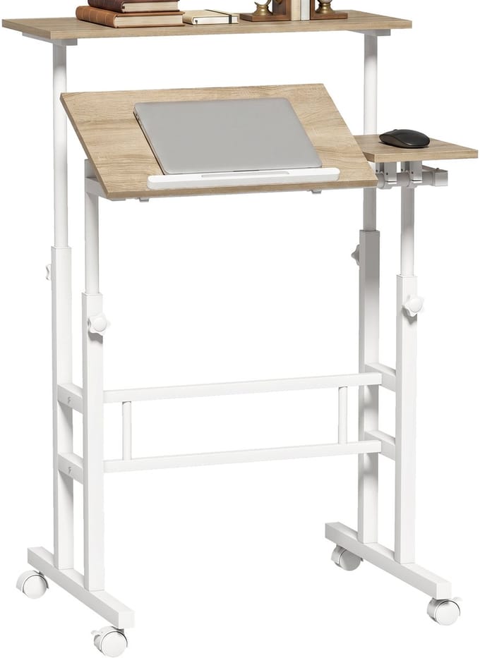 In hoogte verstelbaar zit-sta bureau - Kantelbaar tafelblad - Thuiswerken & studeren - 70x60 cm - Bruin