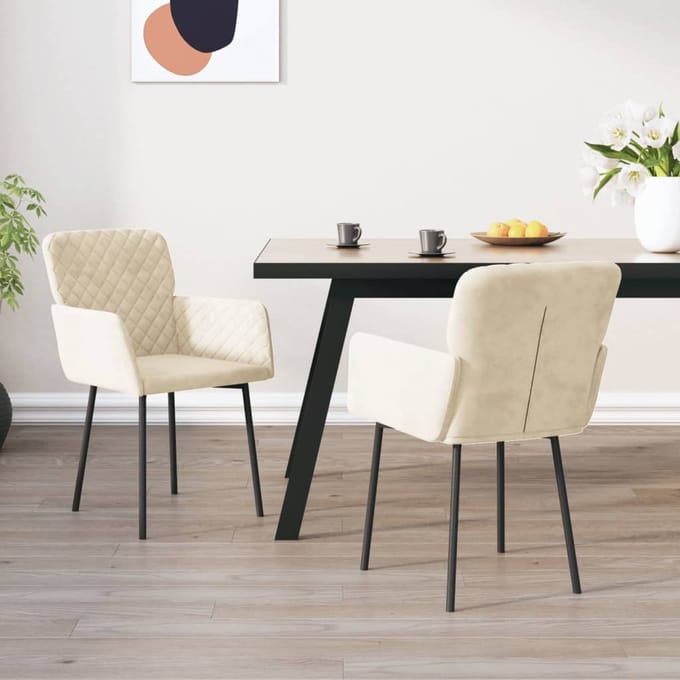 vidaXL - Eetkamerstoelen - 2 - st - fluweel - crèmekleurig