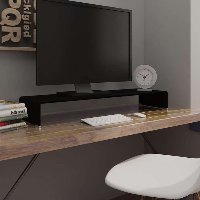 vidaXL - TV-meubel/monitorverhoger - zwart - 100x30x13 - cm - glas