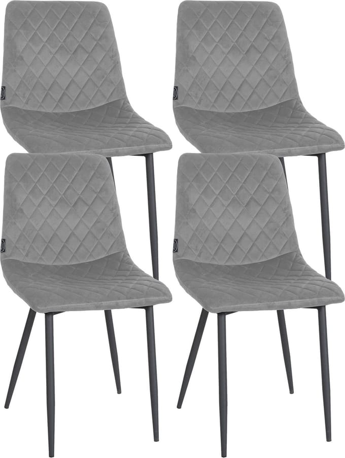 CLP Telde Set van 4 Eetkamerstoelen - Zonder armleuning - Metaal frame - Fluweel - Velvet - grijs