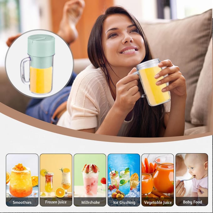 Draagbare blender voor shakes en smoothies Miniblender van 340 ml met handvat 6 messen Waterdichte USB groen