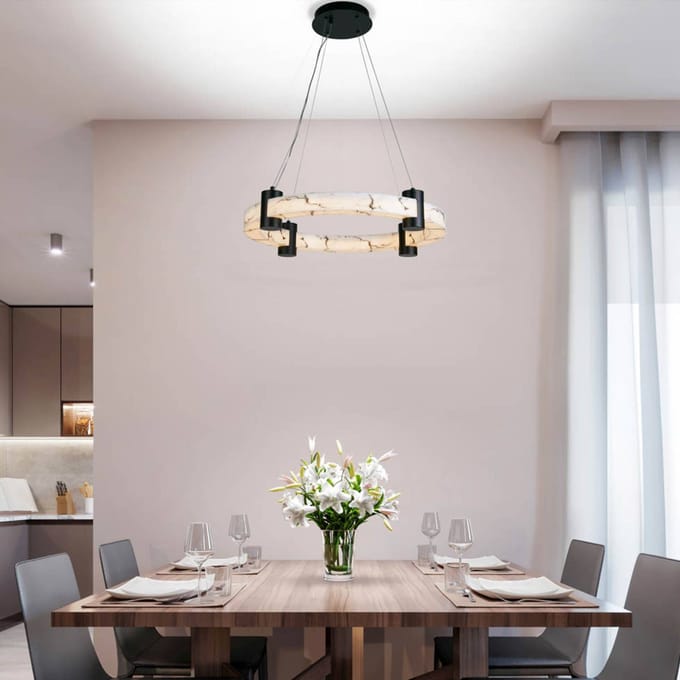 Searchlight Moonbeam LED hanglamp, ring, zwart, wit, metaal