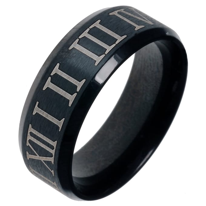 Zwarte stalen ring met Romeinse Cijfers-17mm