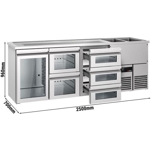 GGM Gastro Bierkoeling PREMIUM - 2500x700mm - 1 glazen deur & 5 laden zilver