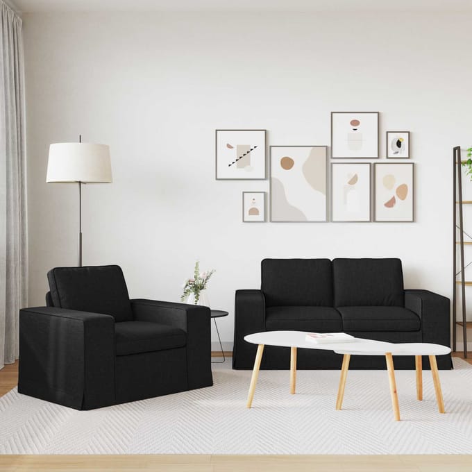 vidaXL Bankstel 2 pcs Zwart 162 x 80 x 82 cm Stof