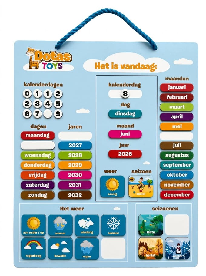 DotasToys Magnetische Wandkalender Kind – Montessori Dagplanner Kinderkalender – 3-7 jaar