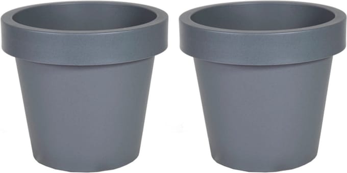 Mega Collections Plantenpot/bloempot - 2x - kunststof - grijs - buiten - D20 x H18 cm