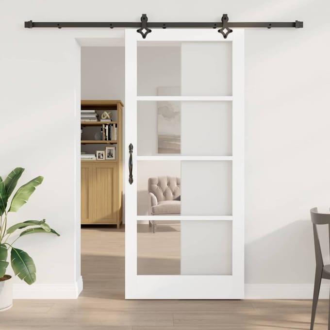 vidaXL - Schuifdeur - Wit - 93 - x - 211 - cm - Massief - grenenhout - en - glas