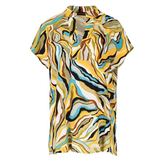 Turquoise Swirl Print Mouwloze Top