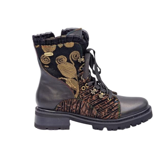 Laura Vita Kouleo Zwarte Dames Veterboots - Zwart - 36