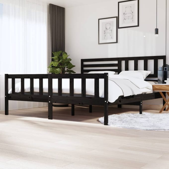 vidaXL - Bedframe - massief - hout - zwart - 200x200 - cm