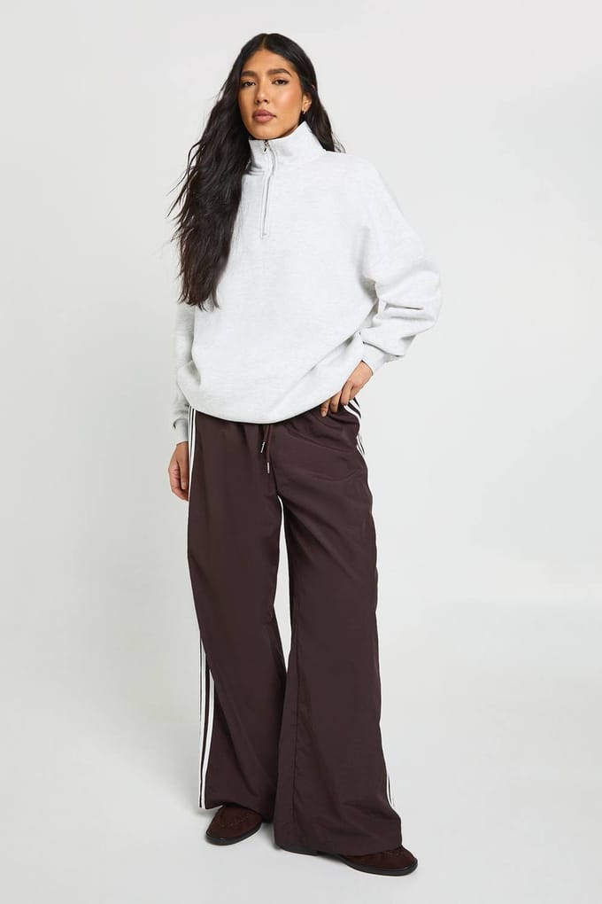 boohoo Dames Lange Oversized Halve Rits Sweatshirt | Grijze Mergel | Maat: 42