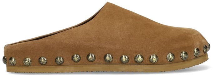 Sacha - Dames - Taupe suède clogs met studs - Maat 36