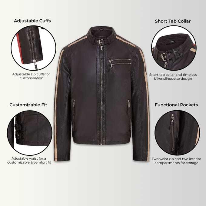Heren gestreepte Cafe Racer Biker leren jas - Alta