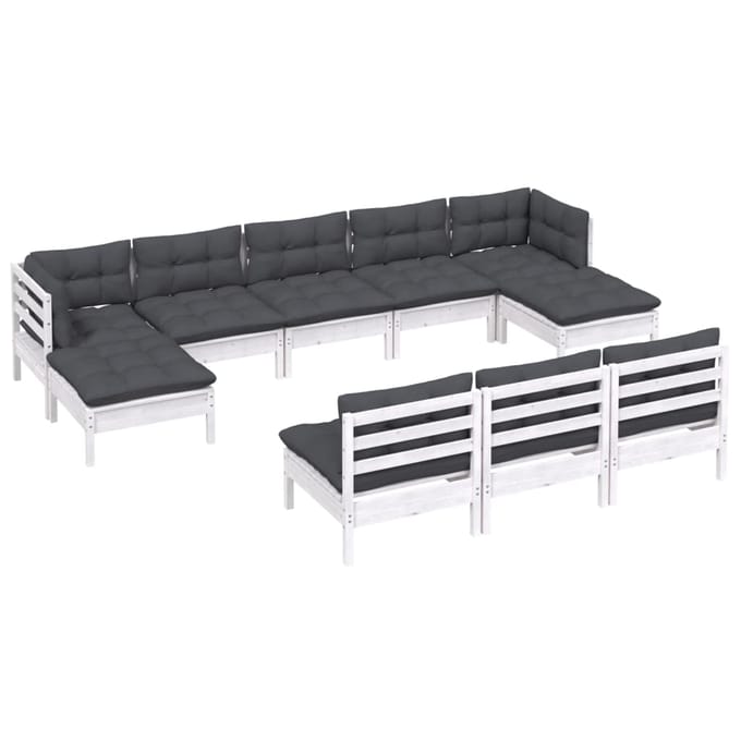 vidaXL - 10-delige - Loungeset - met - kussens - grenenhout - wit
