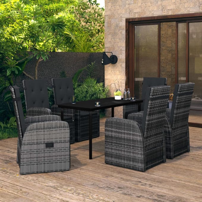 vidaXL - 7-delige - Tuinset - met - kussens - grijs