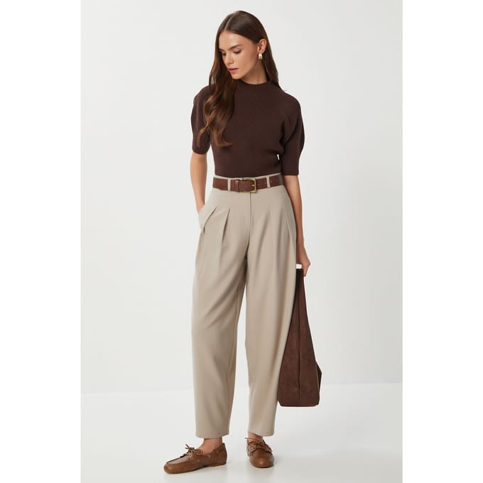 Hoge taille geplooide tailormade broek