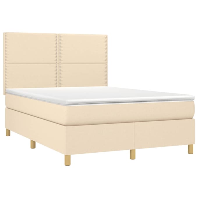 vidaXL - Boxspring - met - matras - en - LED - stof - crèmekleurig - 140x200 - cm