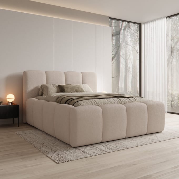 Meubella - Nihito - Tweepersoonsbed - Stof beige - 160x200 cm