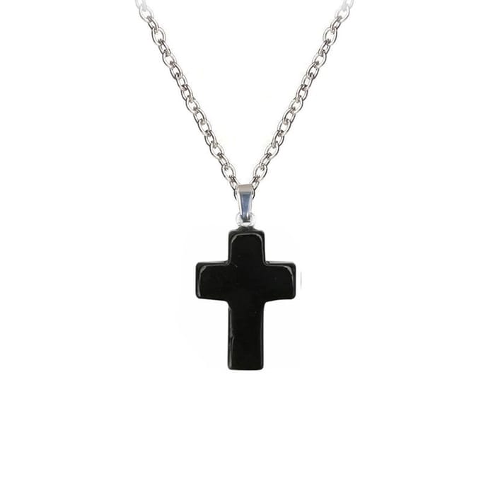 Fako Bijoux® - Ketting - Kruisje Mini - Obsidiaan - Natuursteen - 18x25mm - 50cm
