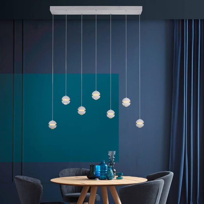 SCHÖNER WOHNEN LED hanglamp Lini wit, 7-lamps, 3.000 K