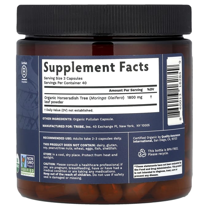 Moringa, 120 Gélules (600 mg par gélule)