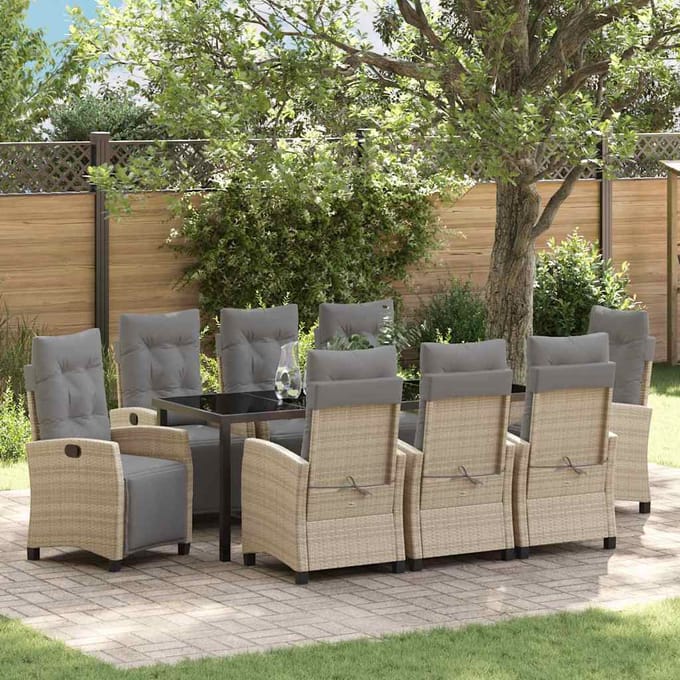 vidaXL - Tuin - Eettafel - Set - 9 - st - Beige - poly - rattan