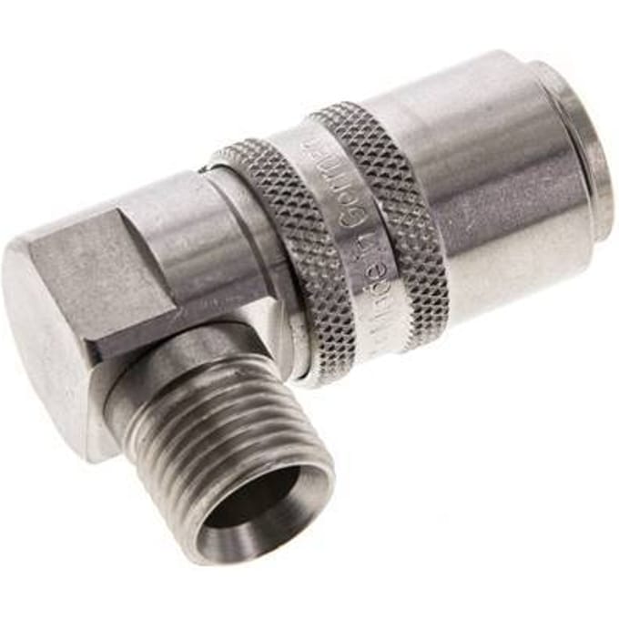 RVS DN 9 Tempereerkoppeling Snelkoppeling M16x1.5 Buitendraad Dubbele afsluiting 90-deg