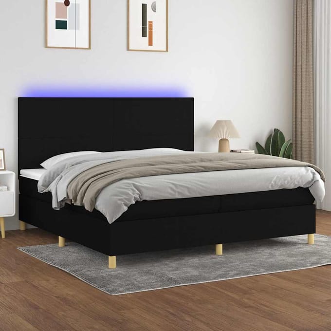 vidaXL - Boxspring - met - matras - en - LED - stof - zwart - 200x200 - cm
