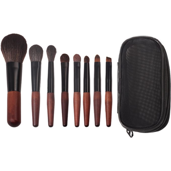 8-delige mini-make-upborstelset Draagbare kleine set borstels Beginnerspoeder Oogschaduwborstels bruin