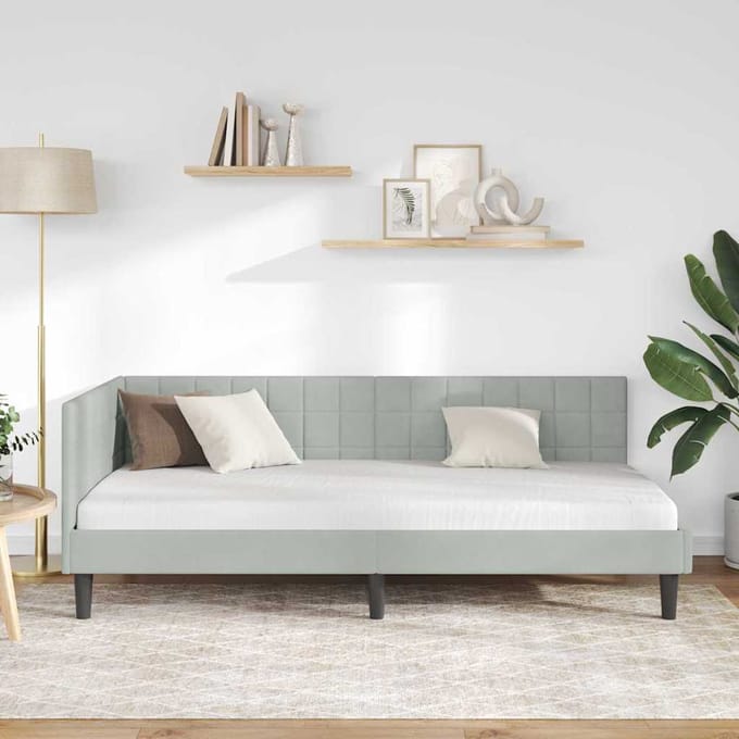 vidaXL - Hoek - Bed - Frame - Lichtgrijs - 90 - x - 200 - cm - Fluweel