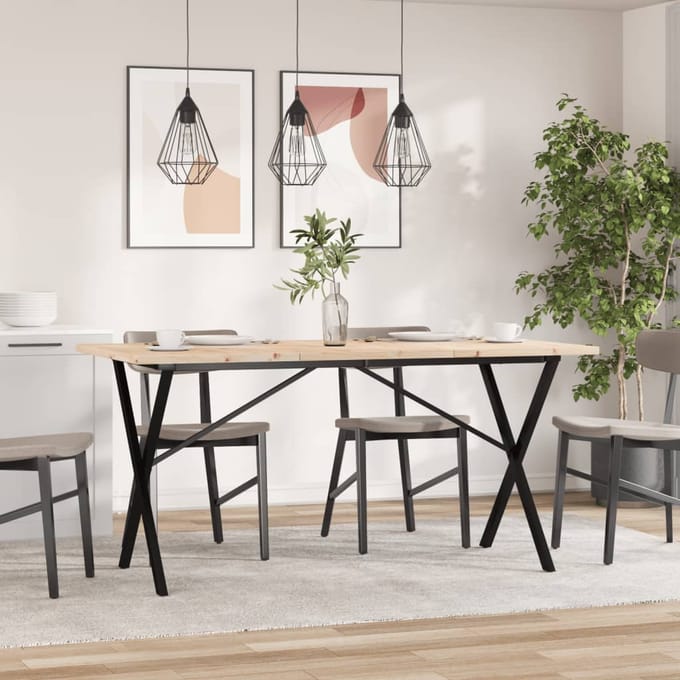 vidaXL - Eettafel - X-frame - 160x80x75,5 - cm - massief - grenenhout - en - staal